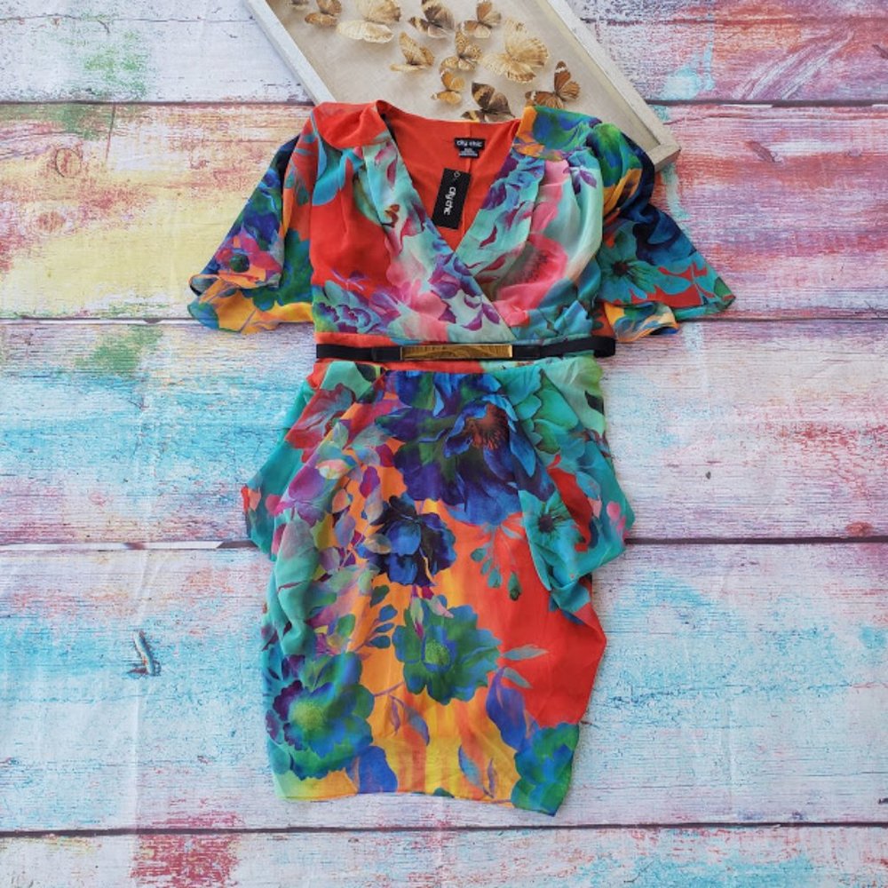 NWT City Chic Summer Faux Wrap Chiffon Dress - Picture 5 of 12